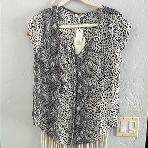 Joie Black and White Animal Print Blouse